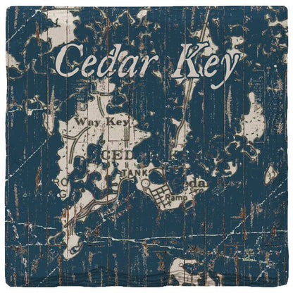 Cedar Key White & Navy Shabby Map Coaster