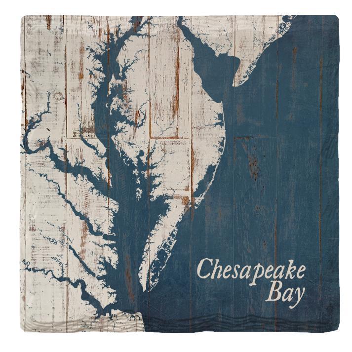 Chesapeake Bay Shabby Blue Map | Drink Coaster | Functional Absorbent Ridged Ceramic