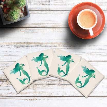 Watercolor Teal Mermaid |Drink Coaster