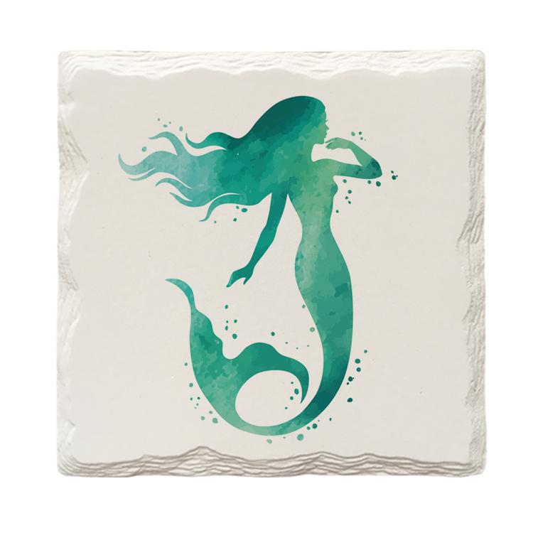 Watercolor Teal Mermaid |Drink Coaster