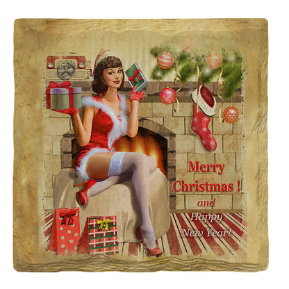 Holiday Christmas Pin-Up Girl | Drink Coaster