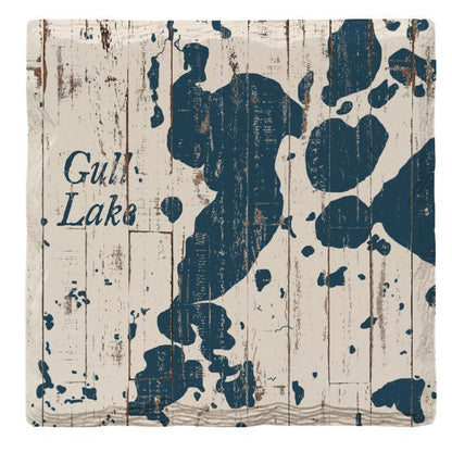 Gull Lake, Michigan Shabby Blue Map |Drink Coaster