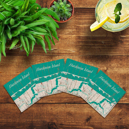 Hutchinson Island, Florida Map Coasters | Drink Coaster with Cork Backing