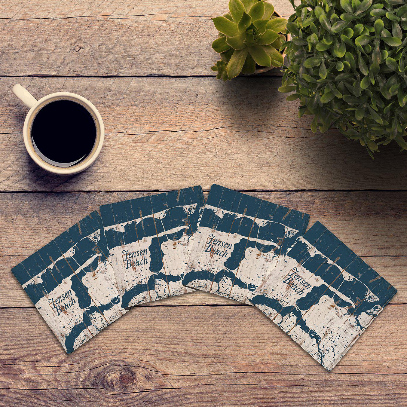 Jensen Beach, Florida Shabby Blue Map |Drink Coaster