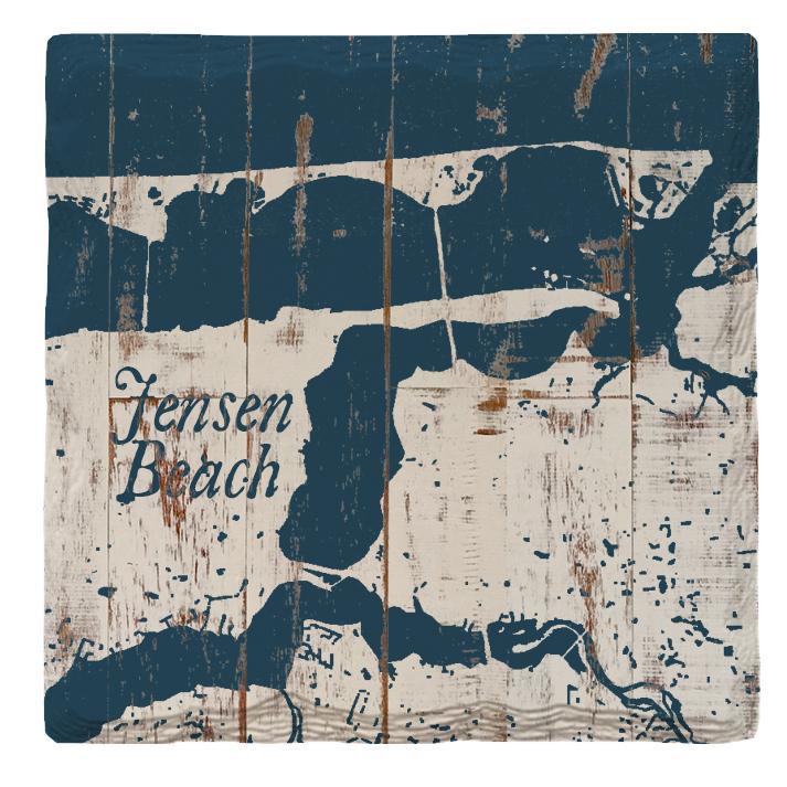 Jensen Beach, Florida Shabby Blue Map |Drink Coaster