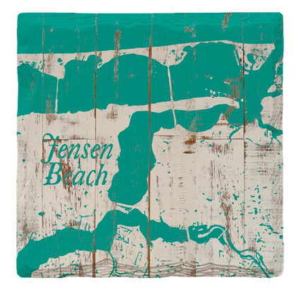 Jensen Beach, Florida Shabby Teal Map |Drink Coaster