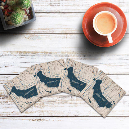 Kabekona Lake, Minnesota Shabby Blue Map |Drink Coaster