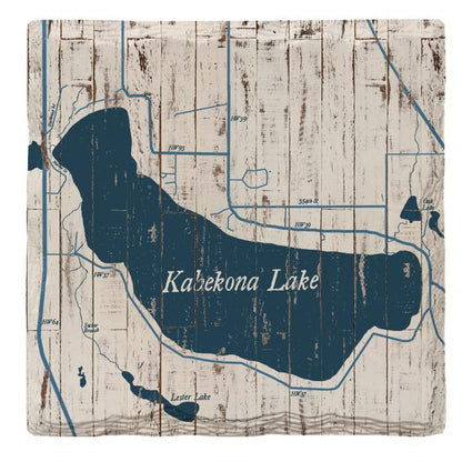 Kabekona Lake, Minnesota Shabby Blue Map |Drink Coaster