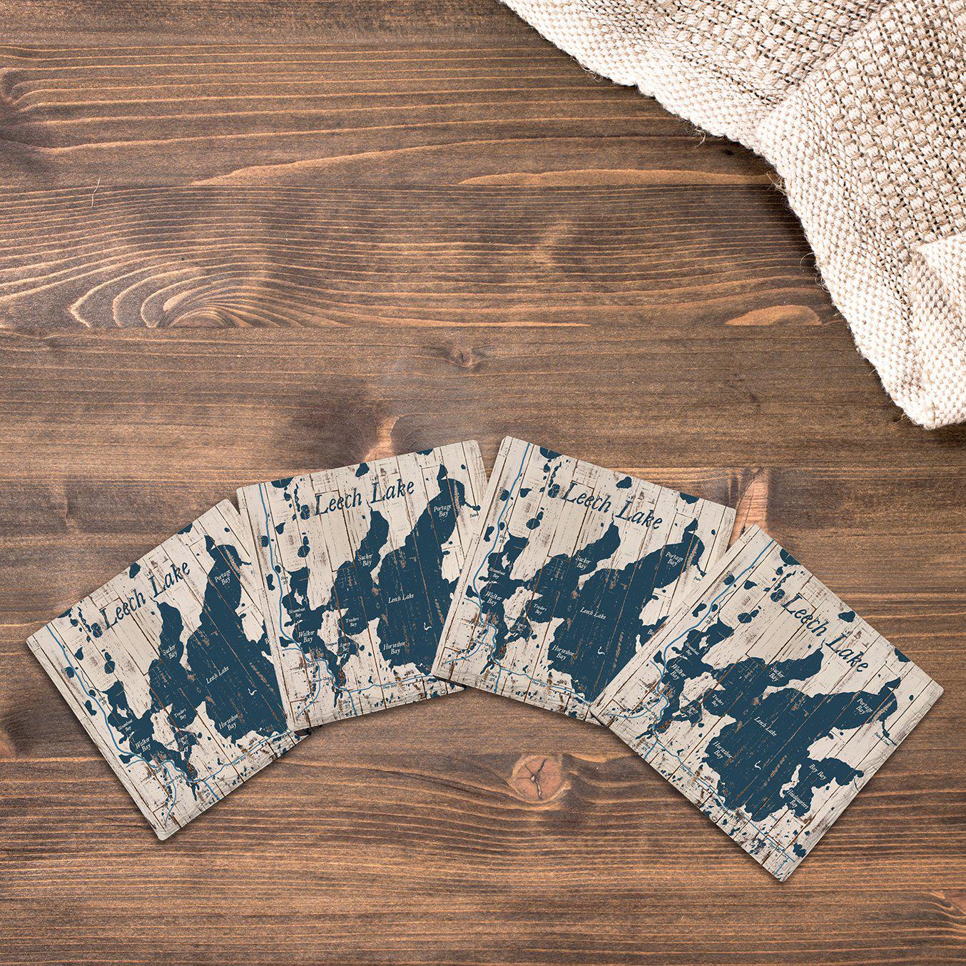 Leech Lake, Minnesota Map Coasters | Drink Coaster with Cork Backing