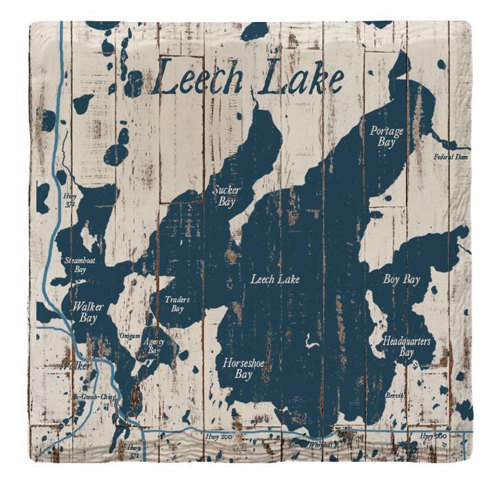 Leech Lake, Minnesota Map Coasters | Drink Coaster with Cork Backing