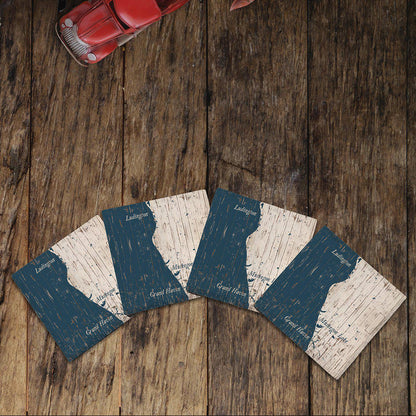 Ludington to Grand Haven, Michigan Shabby Blue Map | Drink Coaster