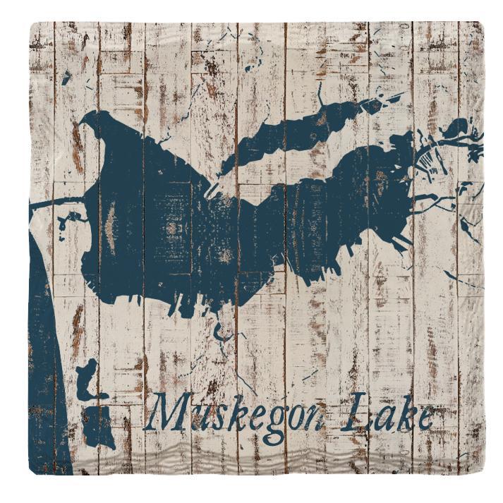 Muskegon Lake, Michigan Map Coasters | Drink Coaster with Cork Backing