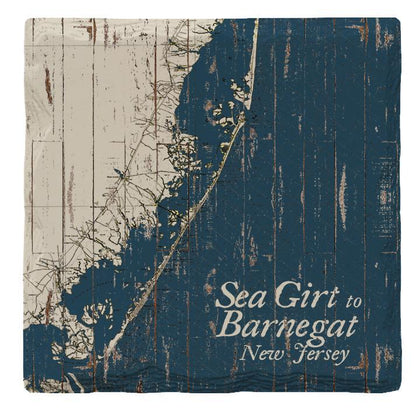 Sea Girt to Barnegat, New Jersey Shabby Blue Map |Drink Coaster