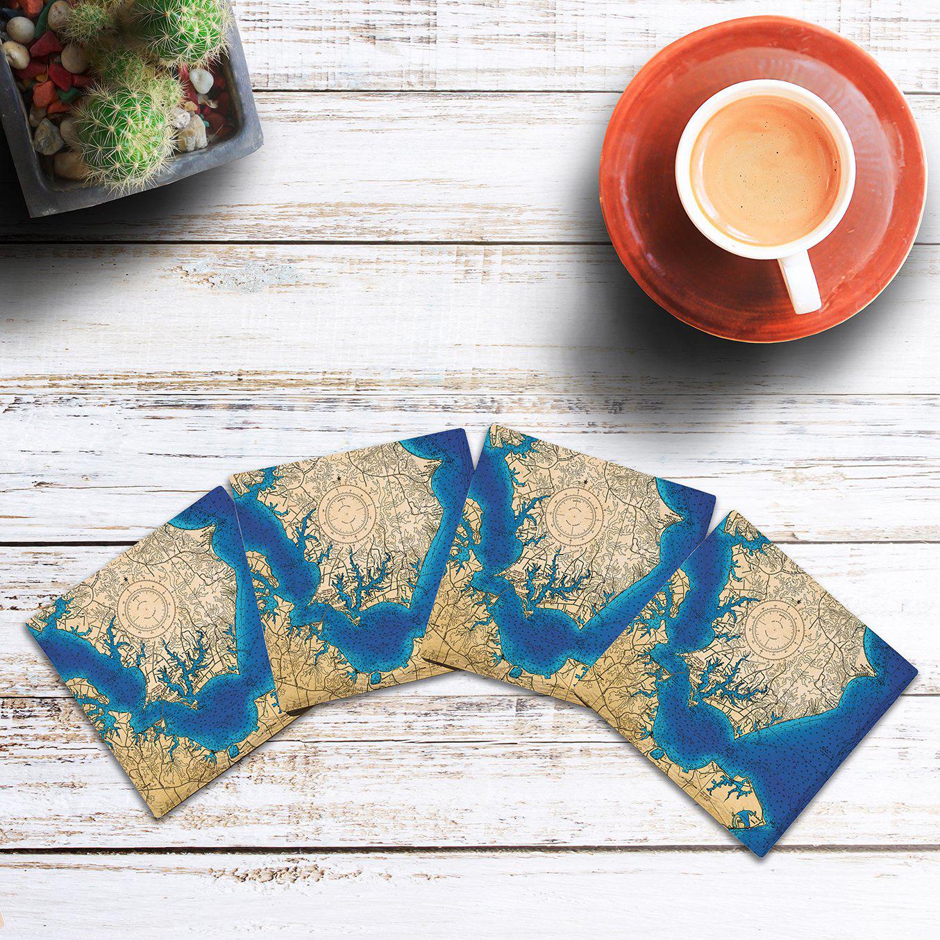 Solomons Island, Maryland Map Coasters | Drink Coaster with Cork Backing