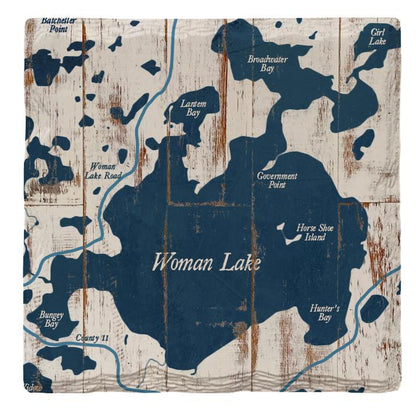 Woman Lake, Minnesota Map Coasters | Drink Coaster with Cork Backing | Cass Lake Chain Girl Lake