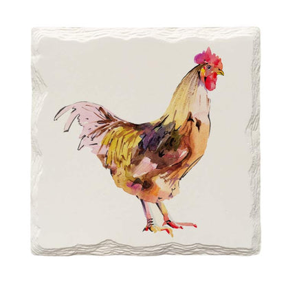 Watercolor Rooster | Drink Coaster with Cork Backing