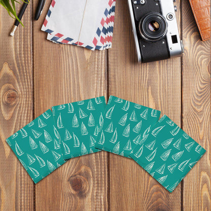 Teal Sailboat Pattern | Drink Coaster