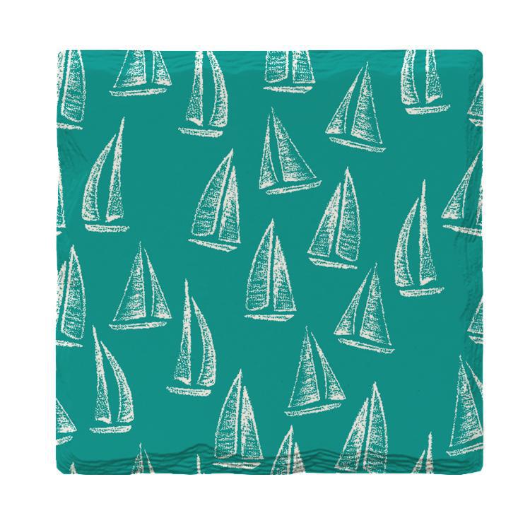 Teal Sailboat Pattern | Drink Coaster