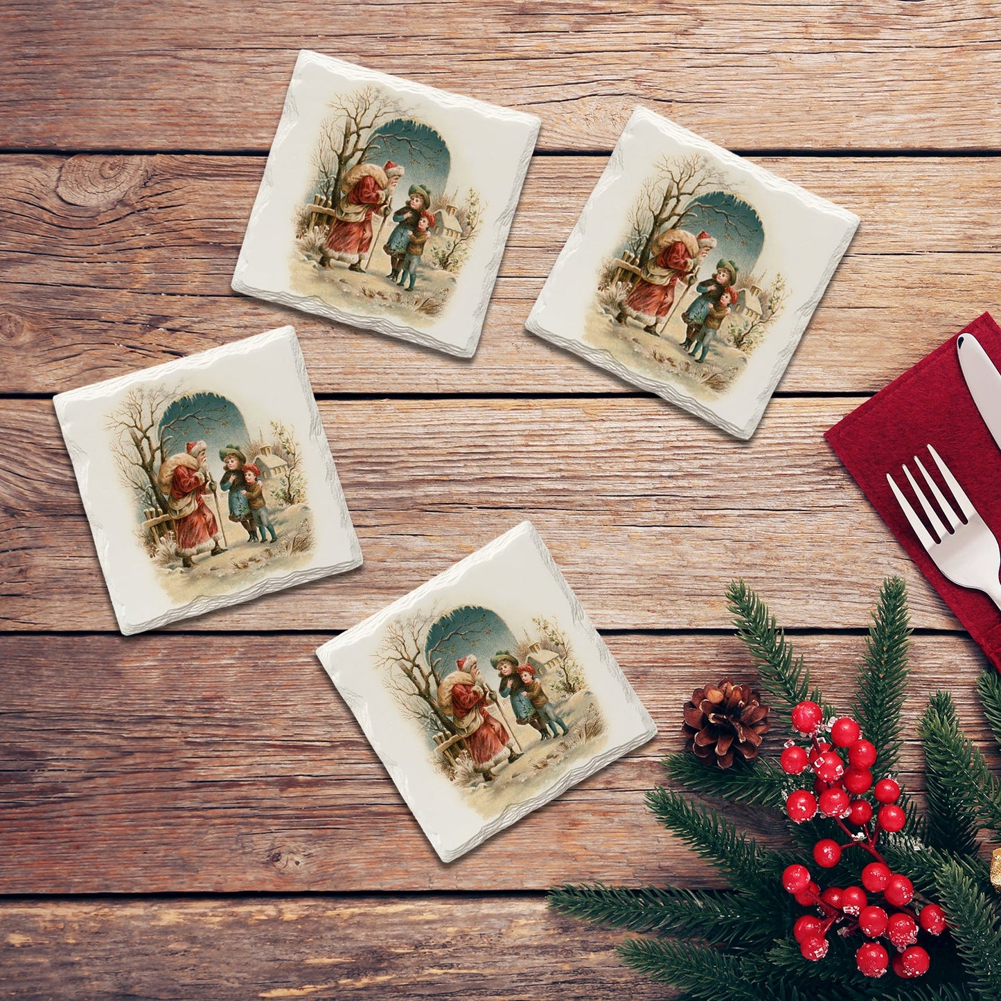 Holiday Christmas Santa & Children | Drink Coaster