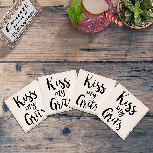 Kiss My Grits | Drink Coaster with Cork Backing