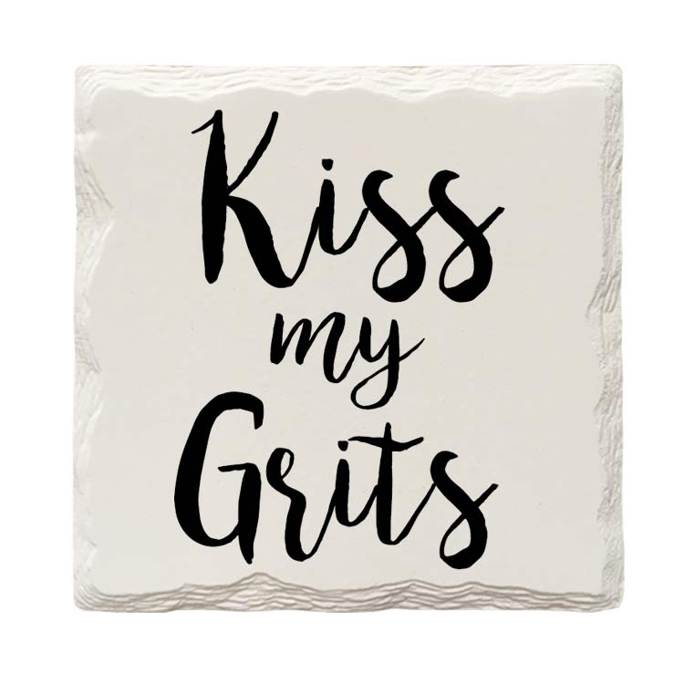 Kiss My Grits | Drink Coaster with Cork Backing