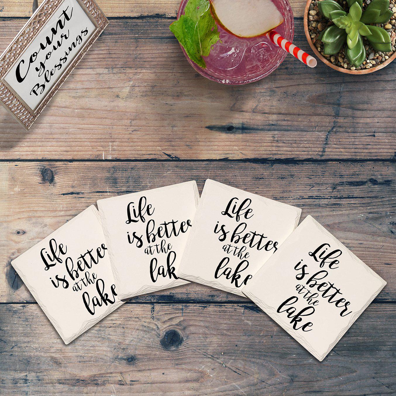 Life Is Better At The Lake Coasters | Drink Coaster with Cork Backing