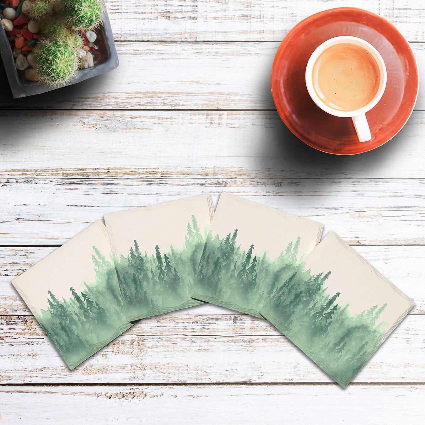 Misty Mountain Pines | Drink Coaster with Cork Backing