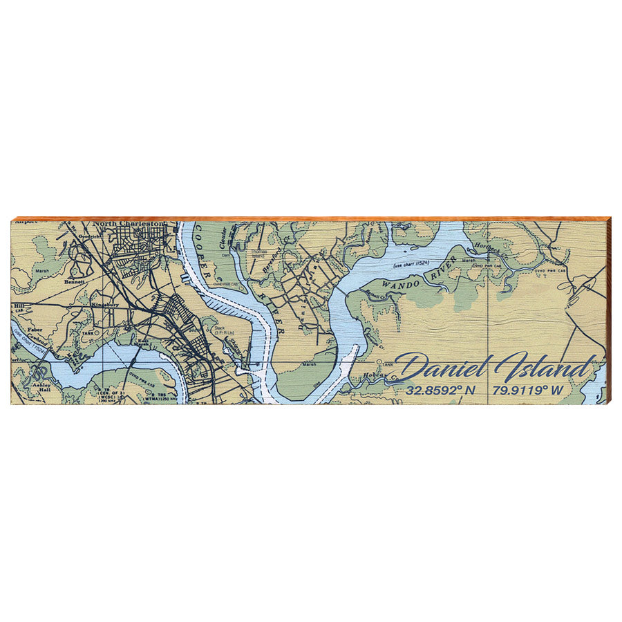 Daniel Island, South Carolina Latitude Longitude Map Wooden Sign | Wall Art Print on Real Wood