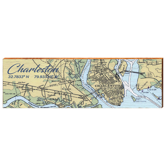 Charleston, South Carolina Navigational Styled Chart Wall Art | Wall Art Print on Real Wood