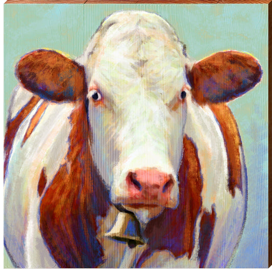 Whimsy Dairy Bell Cow | Wall Art Print on Real Wood