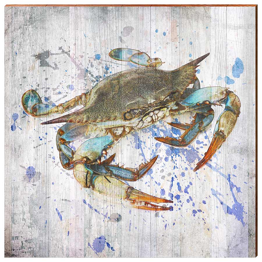 Watercolor Blue Crab | Wall Art Print on Real Wood