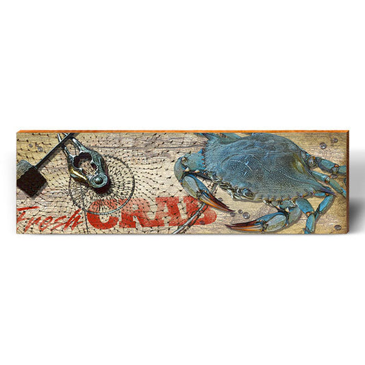 Fresh Blue Crab Sign | Wall Art Print on Real Wood
