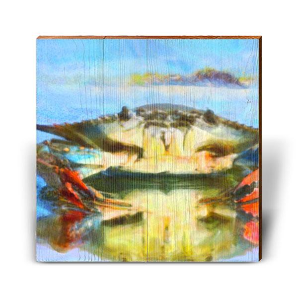 Reflections of a Blue Crab | Wall Art Print on Real Wood