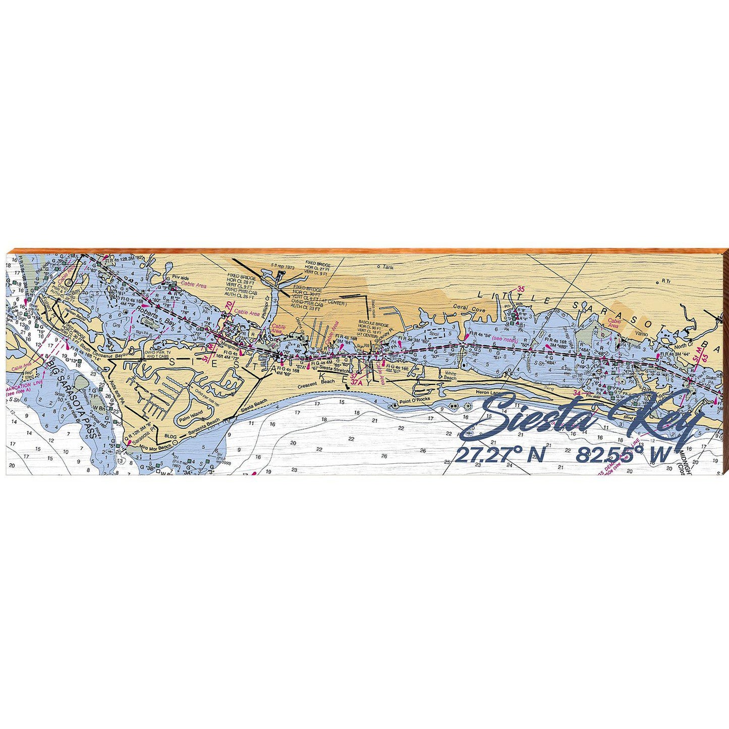 Siesta Key, Florida Latitude Longitude Map Wooden Sign | Wall Art Print on Real Wood