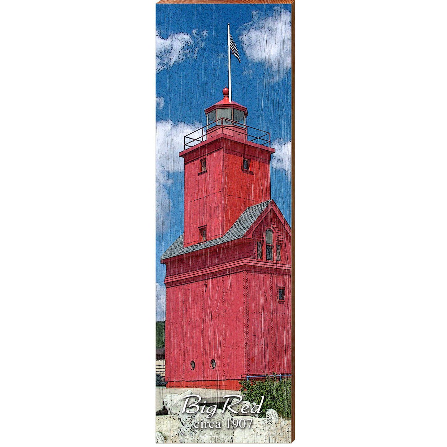 Big Red Lighthouse | Wall Art Print on Real Wood