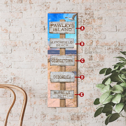 Customizable Coastal Seagull Directional Sign | Home Wall Art Print on Real Wood