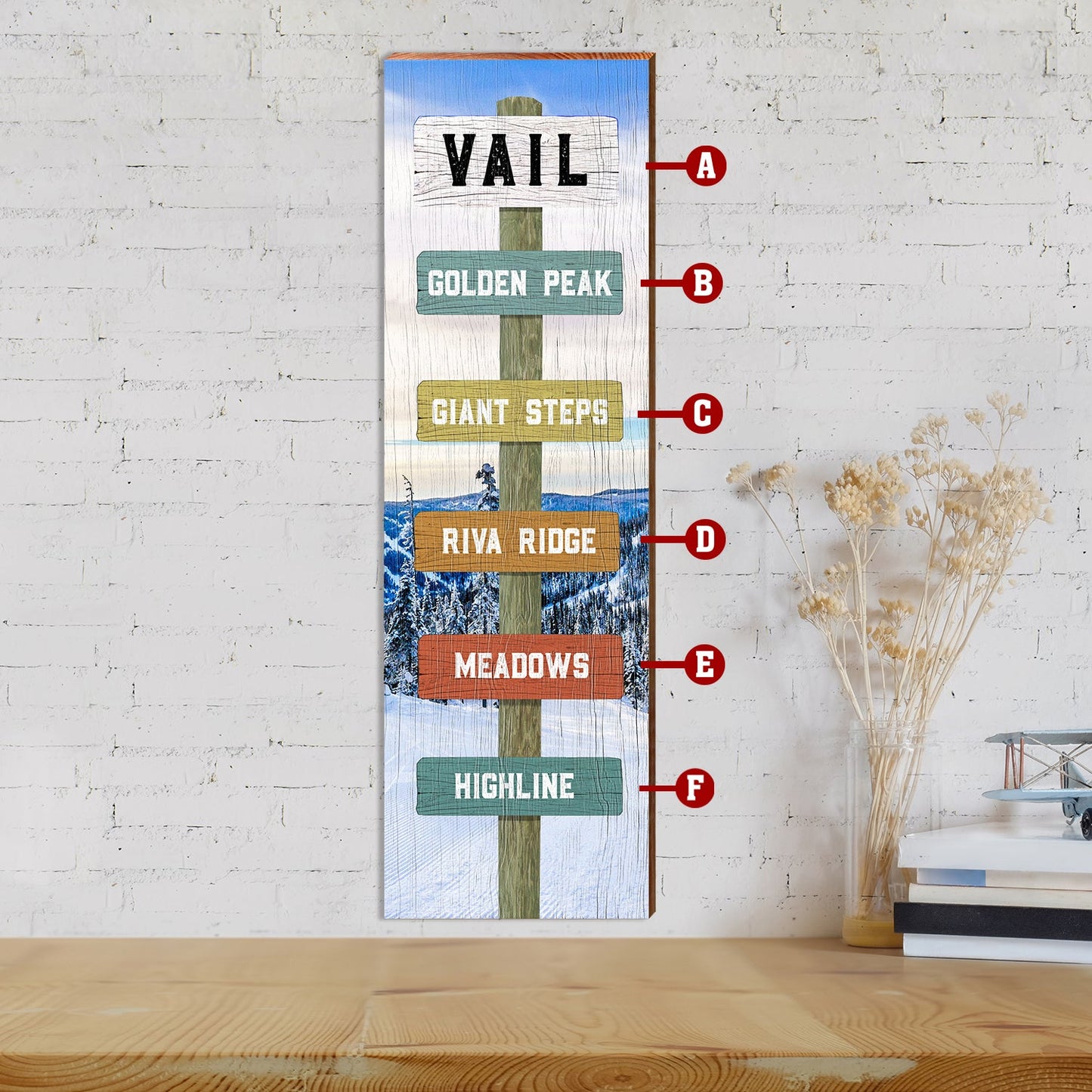 Customizable Eastern Mountain Ski Directional Sign | Wall Art Print on Real Wood