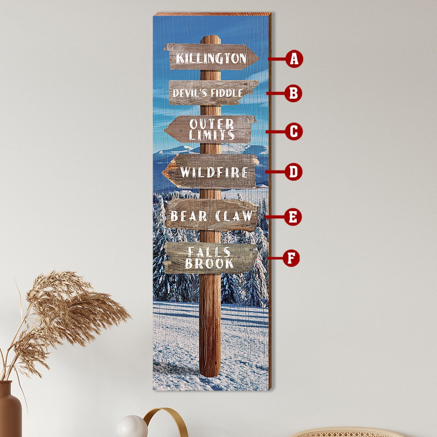 Customizable Eastern Mountain Directional Sign | Wall Art Print on Real Wood