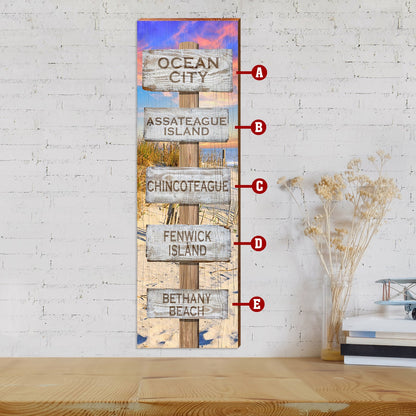 Customizable Coastal Sunset Directional Sign | Home Wall Art Print on Real Wood