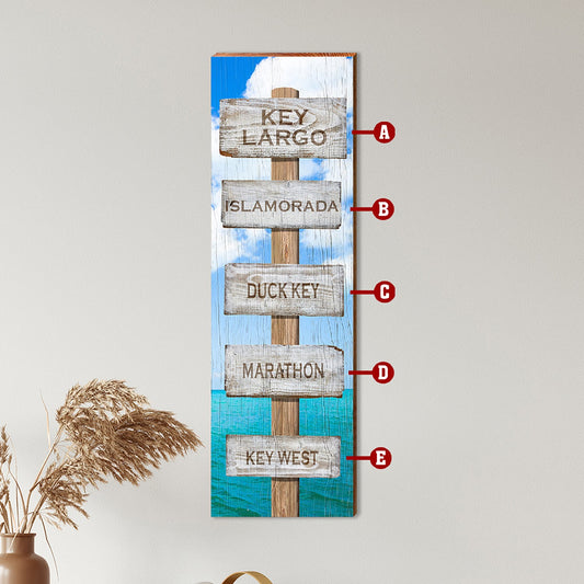 Customizable Coastal Tropics Directional Sign | Home Wall Art Print on Real Wood