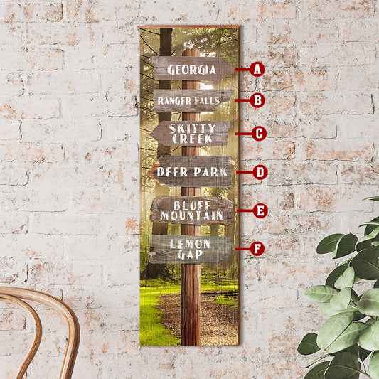 Customizable Hiking Forest Directional Sign | Wall Art Print on Real Wood