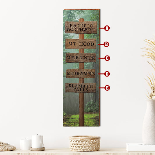 Customizable Pacific Forest Directional Sign | Wall Art Print on Real Wood |