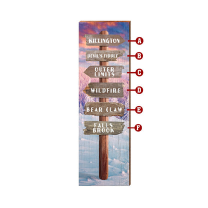 Customizable Mountain Sunset Snow Directional Sign | Wall Art Print on Real Wood