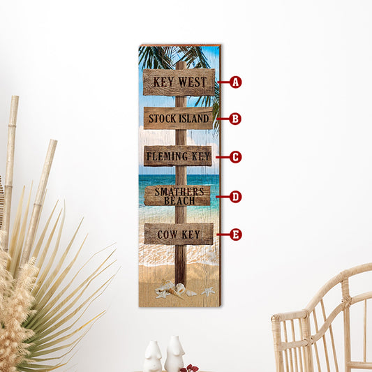 Customizable Coastal Palms Directional Sign | Home Wall Art Print on Real Wood