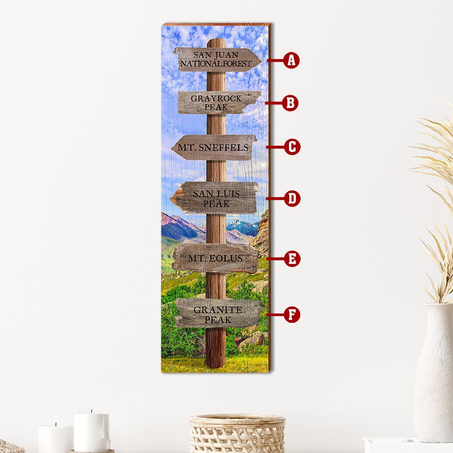 Customizable Westerm Summer Mountains Directional Sign | Wall Art Print on Real Wood