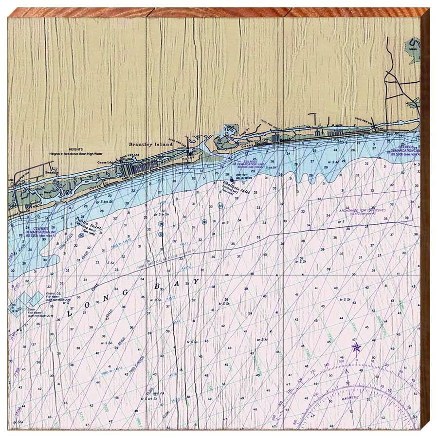 Holden Beach, North Carolina Navigational Styled Chart Sqaure Wall Art | Wall Art Print on Real Wood