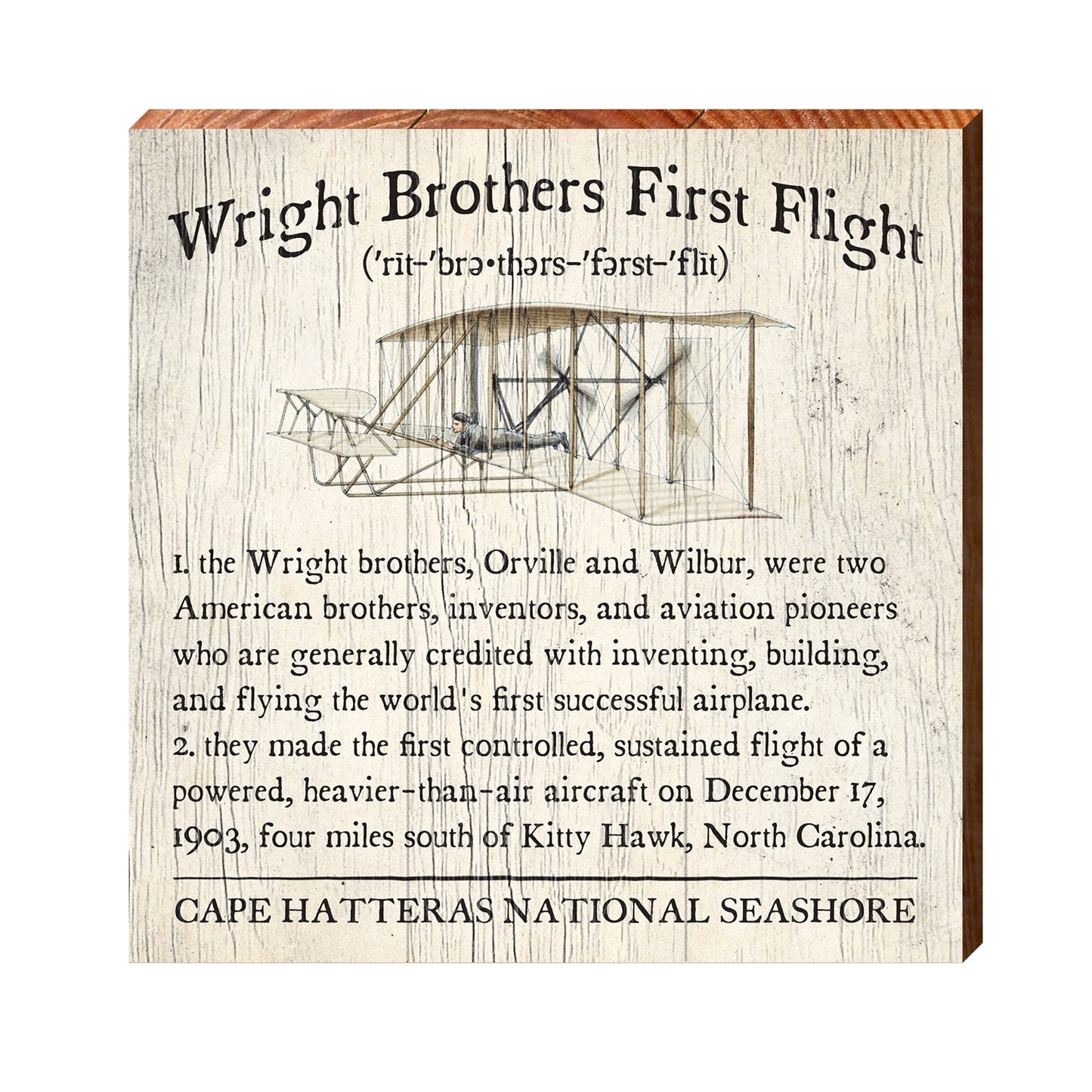 Wright Brothers First in Flight | Real Art Print on Wood