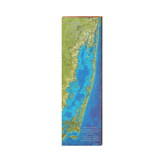 Assateague Island National Seashore Map Sign | Real Art Print on Wood