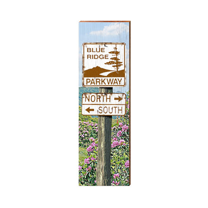 Blue Ridge Parkway North South Sign | Real Art Print on Wood