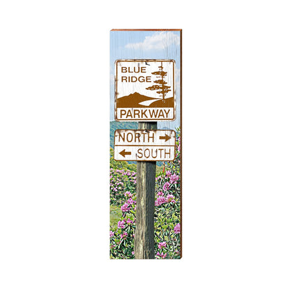 Blue Ridge North South Sign | Real Art Print on Wood